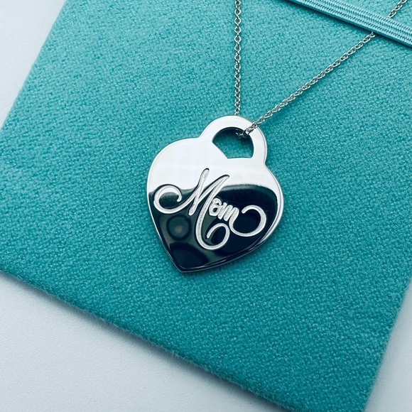 NEW Tiffany & Co. Mom Heart Charm Necklace 16” in Sterling Silver with Packaging